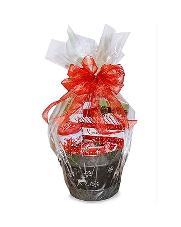 Holiday Snack Basket Flower Arrangement