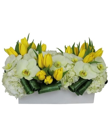 Yellow Tulips and orchids Flower Arrangement