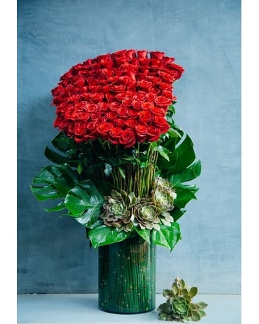 100 Red Rose Bouquet and Succulents Flower Arrangement