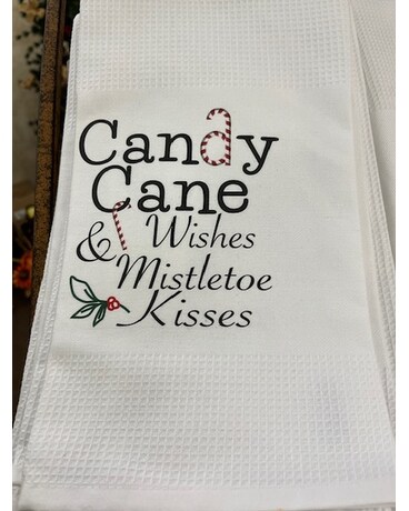 Candy Cane Tea Towel Flower Arrangement