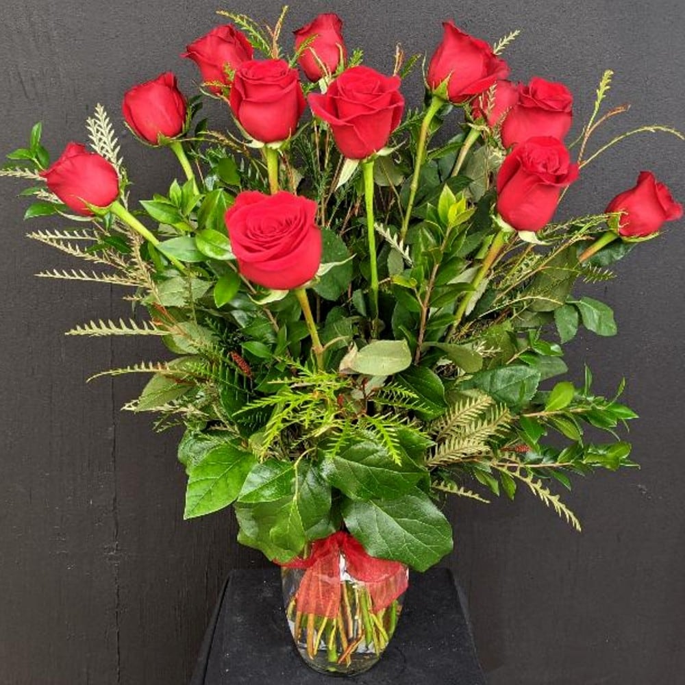 Dozen Roses arranged - Red Flower Arrangement