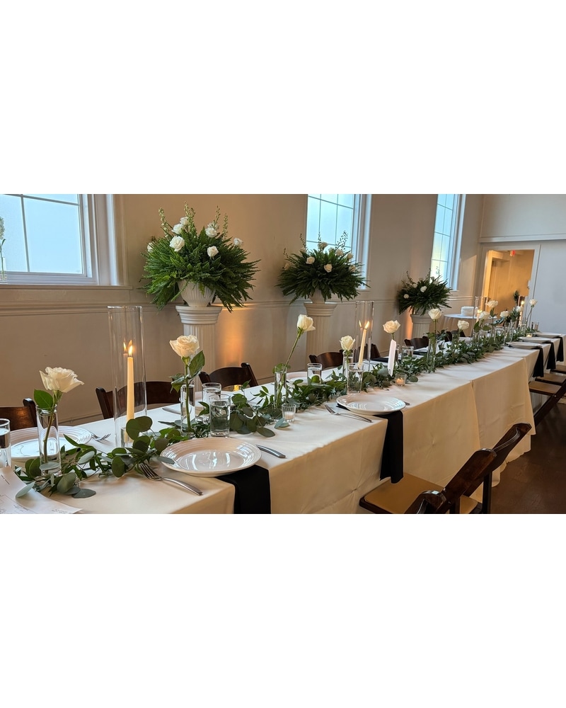 Head Table Greenery and Rose Bud Vases in Nashville TN - The