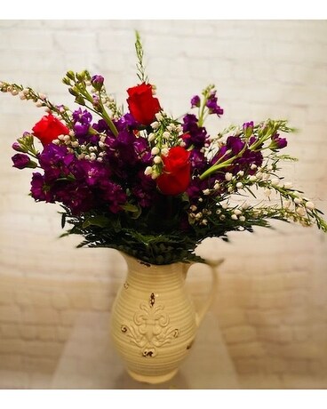 Designer Choice in Embossed Pitcher-Standard Flower Arrangement