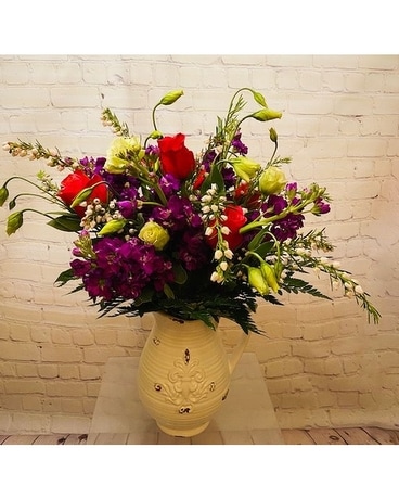 Designer Choice in Embossed Pitcher Flower Arrangement