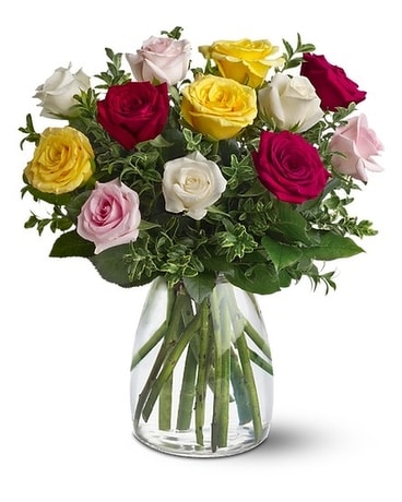 A Dozen Mixed Roses Flower Arrangement