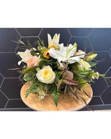 Buttered Rum Centerpiece Flower Arrangement