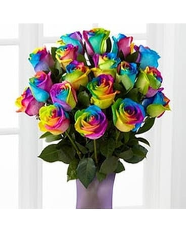 Rainbow Roses by Hoogasian Flowers Flower Arrangement