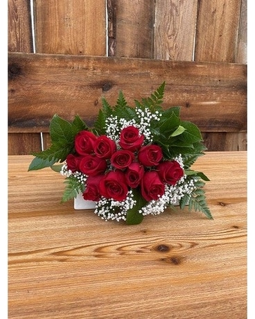 One Dozen Red Roses Wrapped Flower Arrangement