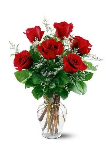 6 Red Roses Flower Arrangement