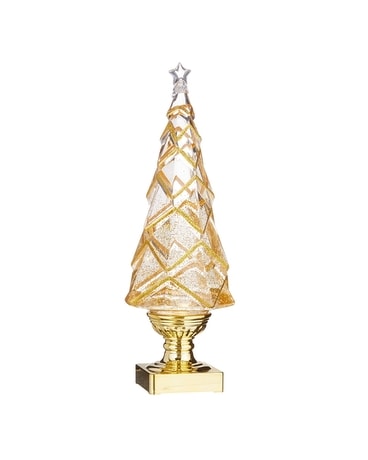 Lighted Tree with Gold Glitter 14 Inch Flower Arrangement