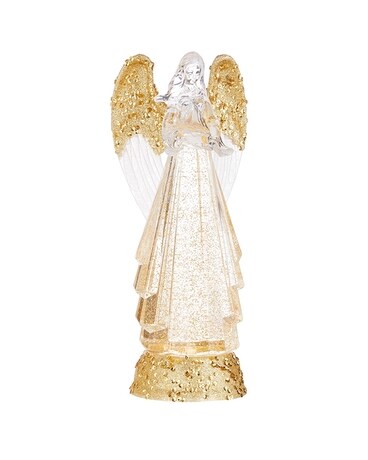 Lighted Angel  with Gold Swirling Glitter 13 Inch Flower Arrangement