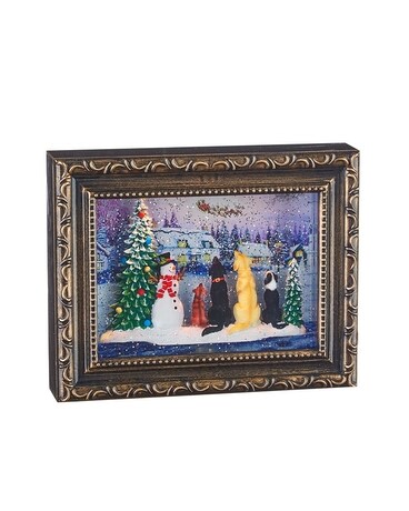 Dogs Watching Santa Lighted Water Picture Frame Flower Arrangement