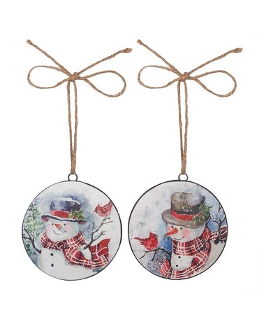 Snowman Disc Ornament Flower Arrangement