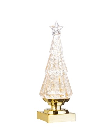 Lighted Tree with Gold Swirling Glitter 11.75 Inch Flower Arrangement