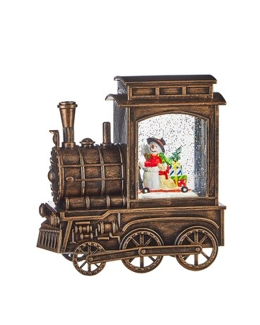 Snowman in Musical Lighted Water Train Flower Arrangement