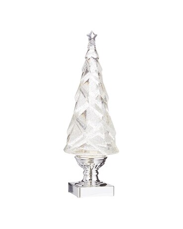 Lighted Tree with Silver Glitter 14 Inch Flower Arrangement