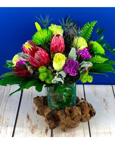 Tropical Floral Driftwood Flower Arrangement