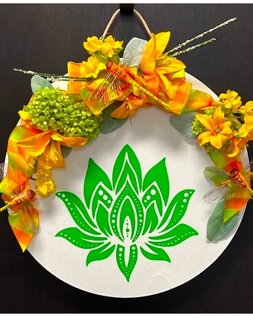Lotus w/ silks size,  inches height and  inches wide.