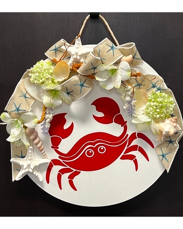 Wood Wall Decor' Crab Flower Arrangement