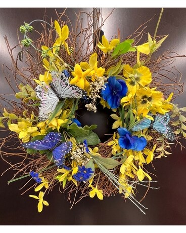 Small Yellow & Blue Twig Silk Wreath Dried Flowers