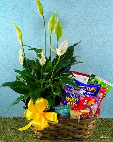 Peace Lily With Snacks Flower Arrangement