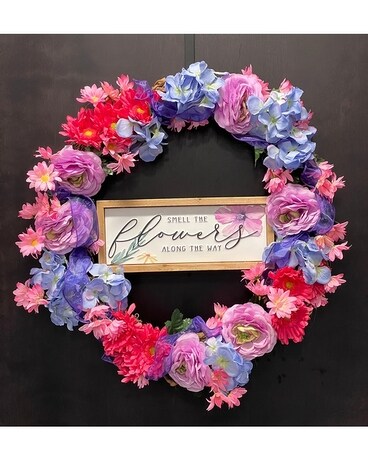Grapevine w/ Silk Flowers & Sign Wreath Flower Arrangement