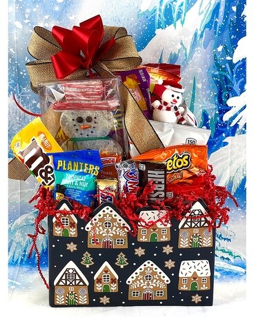 Frosty Gingerbread House Snack Box Gift Basket