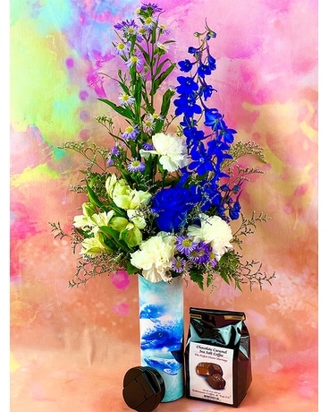 Ocean Blue Dolphins Tumbler Flower Arrangement