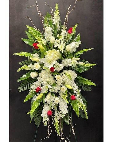 White Satin Standing Spray Flower Arrangement