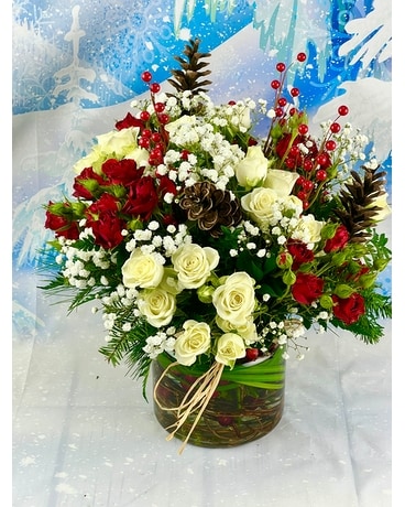 Merry Roses & Cranberries Flower Arrangement