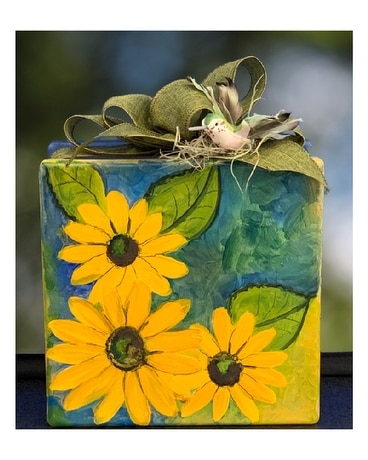 Lighted Glass Cube Hand-Painted Sunflowers Gifts