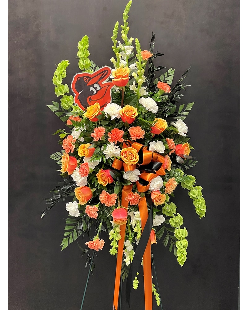 Orioles Standing Spray in Owings Mills area - Raimondi's Florist