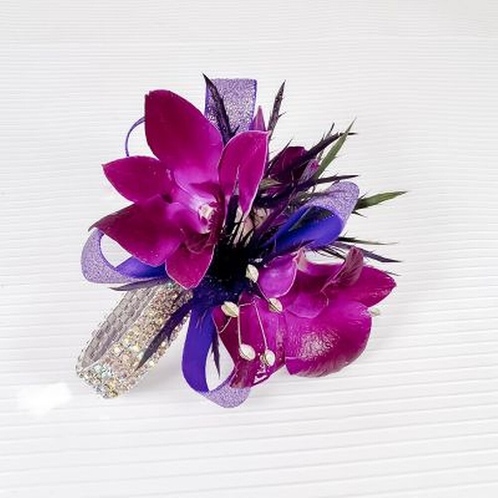 Purple Orchid Corsage With Thistle & Bracelet in Chicago IL