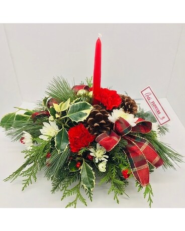 Candle Centerpiece (Holiday Plaid) Centerpiece