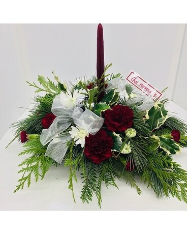 Candle Centerpiece (Silver & Burgundy) Centerpiece