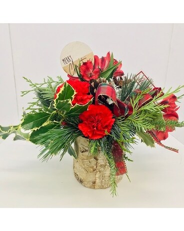 Birchbark Christmas Centerpiece Flower Arrangement