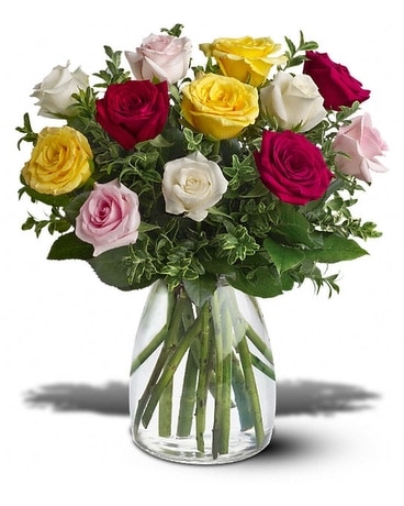 Dozen Mixed Roses Flower Arrangement
