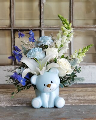Bear-y Special Blue Bouquet Flower Arrangement
