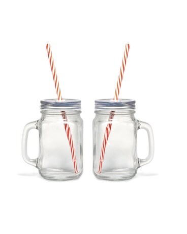 Gourmet - Set of 2 Mason Jar Mugs with Straw Gifts