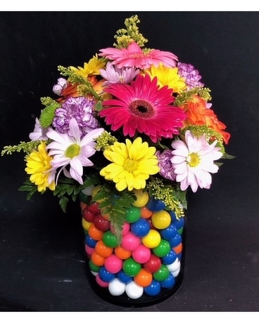 Gumballs and Flowers Flower Arrangement