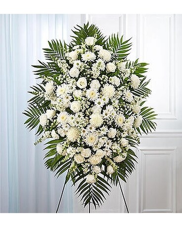 White Sympathy Standing Spray Flower Arrangement