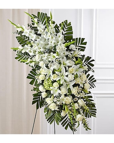 White Rose and Lily Standing Spray Flower Arrangement
