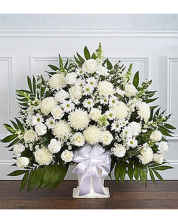 Heartfelt Tribute™ Floor Basket- White Flower Arrangement