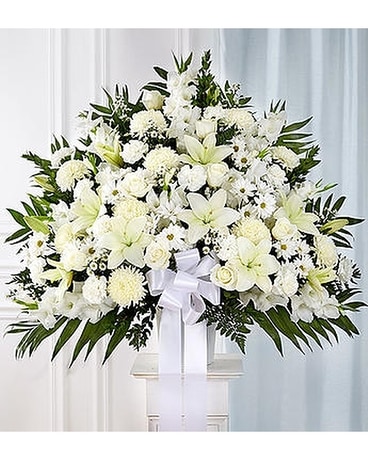 Heartfelt Sympathies™ Standing Basket- White Flower Arrangement