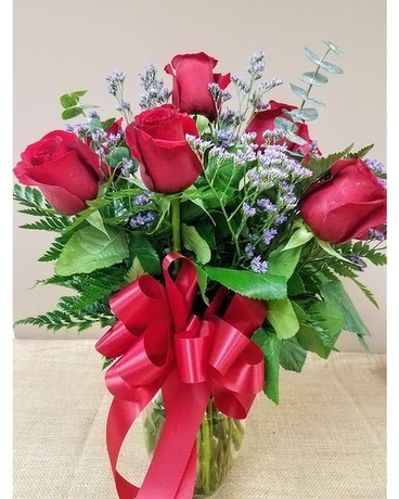 6 long stemmed red rose vase arrangement Flower Arrangement
