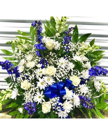 Funeral Floor Basket- Blue & White Funeral Arrangement