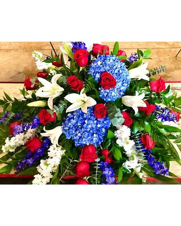 Casket Spray- Red White & Blue Funeral Arrangement