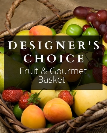 Designer's Choice Fruit & Gourmet Basket Flower Arrangement