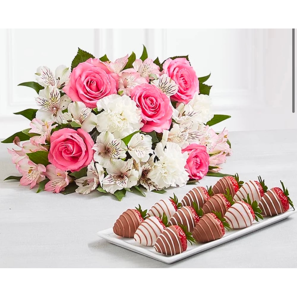 Cherished Blooms Bouquet & 12ct Drizzled Strawberr in Yelm WA