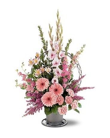Hopeful Pink Basket Flower Arrangement